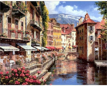 Annecy in Frankreich, Sonnenschein – Malen nach Zahlen, 50x40cm / Mit Keilrahmen / 24 Farben (Einfach)