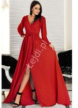 Czerwona sukienka brokatowa o wyszczuplającym kroju, m447