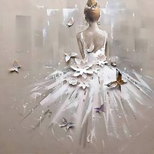 Malen nach Zahlen - Frau mit weißem Kleid, Schmetterlinge und Blumen, 40x40cm / Ohne Rahmen / 24 Farben (Einfach)