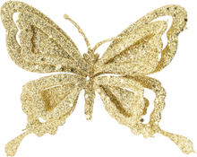 1x stuks decoratie vlinders op clip glitter goud 14 cm