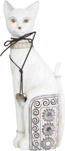 Vit Kattfigur med Hjärta-Smycke 38 cm