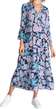 Tamaris Ibiza Damen Sommer-Kleid Maxi-Kleid mit Blumendruck 3/4 Arm-Kleid 65383801 Dunkelblau/Lila