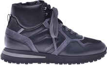High-top trainers in black leather and fabric