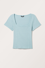 Square Neck Short Sleeve Top - Turquoise