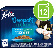 Felix "Doppelt lecker - So gut wie es aussieht" Pouches 12 x 85 g - Seelachs & Lachs, Lachs & Sardine, Hering & Forelle, Forelle & Makrele