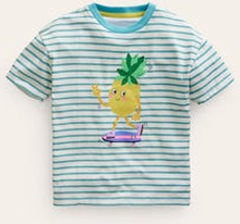 Lockeres T-Shirt aus Bouclé Mädchen Boden, Naturweiß/ Aqua Meer Ananas