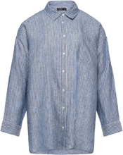 Relaxed Fit Pinstripe Linen Shirt Tops Shirts Linen Shirts Blue Lauren Women