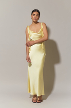 Gina Tricot - Satin frill cowl neck dress - festklänningar - Yellow - 34 - Female