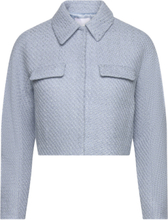 Cropped Tweed Jacket With Pockets Outerwear Jackets Light-summer Jacket Blue Mango