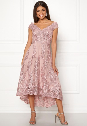 Goddiva Embroidered Lace Dress Blush M (UK10)