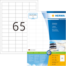 HERMA Permanenta etiketter PREMIUM A4 38,1x21,2 mm 100 ark