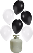 20x Helium ballonnen zwart/wit 27 cm + helium tank/cilinder