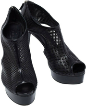 Gucci Black Perforated Leather Kim Peep-Toe Platform Ankel Booties