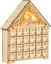 Calendario dell'avvento in legno con 24 cassetti e presepe intagliato legno
