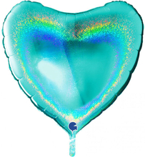 Stor Holografisk Folieballong Hjärta Tiffany Blå