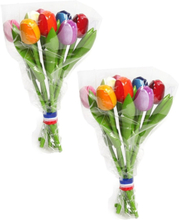 2x stuks houten tulpen decoratie boeket 20 cm