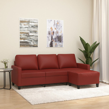 vidaXL 3-sitssoffa med fotpall vinröd 180 cm konstläder