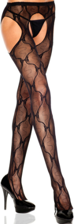 Tights With Open Crotch And Bow Pattern OS