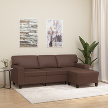 vidaXL 3-sitssoffa med fotpall brun 180 cm konstläder