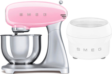 Smeg Kjøkkenmaskin med iskremmaskin, pastellrosa