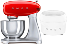 Smeg Kjøkkenmaskin med iskremmaskin, rød/stål