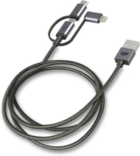 GP BATTERIES GP 3-in-1 USB-kaapeli, USB-C+Micro-USB +Lightning, 1m harmaa