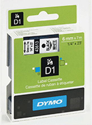 Märkband Dymo D1 6 mm, svart på vit