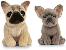 2x Creme en grijze Franse Bulldog honden speelgoed knuffels 15 en 25 cm