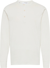 Slhbaker Ls Split Neck Tee U Tops T-shirts Long-sleeved White Selected Homme