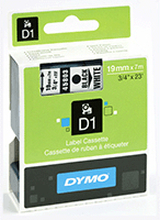 Dymo Merkkausnauha Dymo D1 19mm, musta valkoisella pohjalla