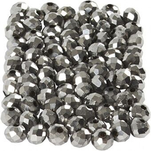 Facetterede perler metallisk grå 4 mm 100 stk
