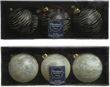 6x stuks luxe glazen kerstballen brass zwart en wit 8 cm