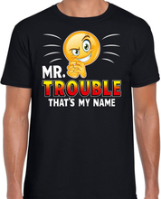 Funny emoticon t-shirt Mr.Trouble that is my name zwart heren