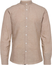 Mandarin Linen Blend Shirt L/S Shirts Linen Shirts Beige Lindbergh*Betinget Tilbud