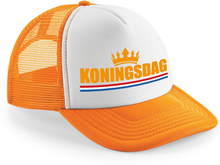 Oranje/ wit Koningsdag met kroon snapback cap/ truckers pet dames en heren - Oranje petjes