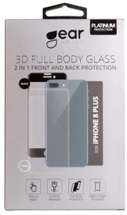 GEAR Härdat Glas 3D 2in1 Front & Back iPhone 8 Plus Edge to Edge Svart med Klar baksida