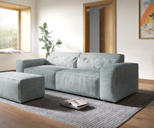 DELIFE Big-sofa Sirpio XL 270x130 cm koord pastelblauwe bies met poef