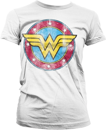 Wonder Woman Distressed Logo Girly Tee, T-Shirt