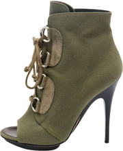 Giuseppe Zanotti Olive Green Canvas and Suede Lace Up Booties