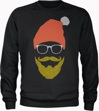 Hipster Santa Glitter Beard Black Christmas Sweatshirt - XXL