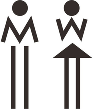 Toilet skilt med to tændstik figurer (M+W). 19x13cm.