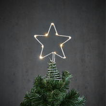 Kerstboom ster piek/topper zilver met LED verlichting H22 x D13 cm
