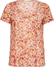 Objtessi Slub S/S V-Neck T-shirts & Tops Short-sleeved Multi/mønstret Object*Betinget Tilbud