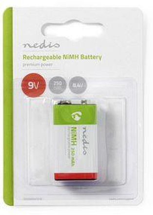 Nedis Laddningsbara Ni-MH-batteri E-Block | 8.4 V DC | 250 mAh | Förladdad | 1-Blister | 6LR61 | Grön / Röd