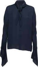 Balenciaga mørkeblå silke front-bind lommetørkle ermet topp