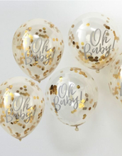 5 stk 30 cm - Gjennomsiktige Ballonger med Gullfarget Konfetti - Oh Baby