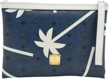 MCM Blue/White Printed Coated Canvas Zip Wristlet Clutch