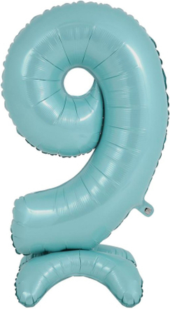 Sifferballong med Ställning Pastellblå - Siffra 9