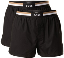 BOSS 2P Woven Boxer Shorts With Fly Sort/Hvid bomuld X-Large Herre