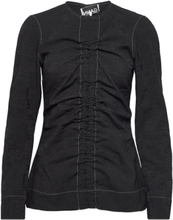 Stretch Jacquard Ruched Blouse Tops Blouses Long-sleeved Black Ganni